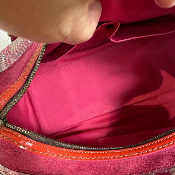 Vintage Coach Signature Pink Metallic Silver Splash Boston Satchel Bag Y2K 2186 - Picture 7 of 16